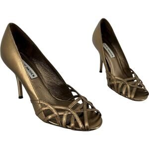 VTG y2k Women's Summer Bronze Gold Steve Madden Donatela Stiletto Heels Sz 6.5M
